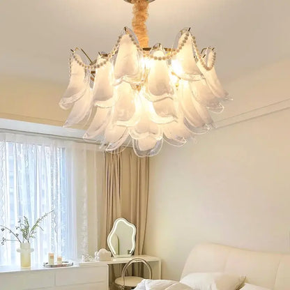 Modern pearl white glass crystal chandelier for bedroom