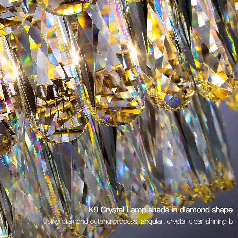 Modern tiered faceted crystal chandelier for dining room