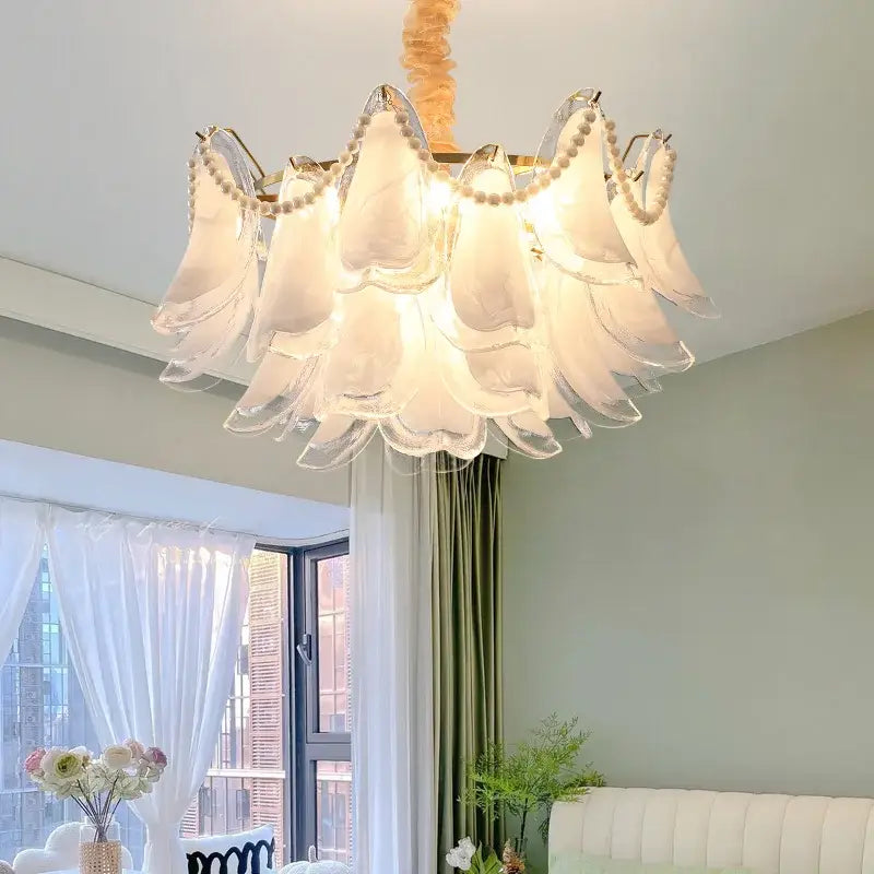 Modern pearl white glass crystal chandelier for bedroom