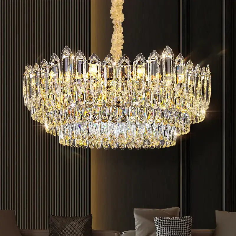 Modern tiered faceted crystal chandelier for dining room