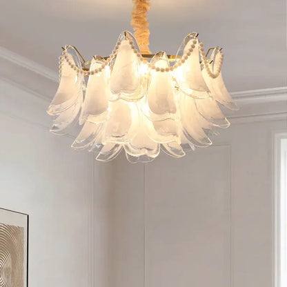 Modern pearl white glass crystal chandelier for bedroom