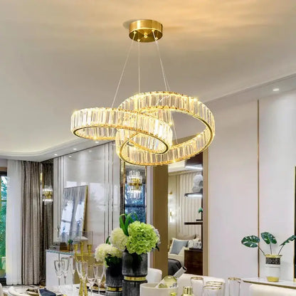 Modern gold double ring crystal chandelier for dining room