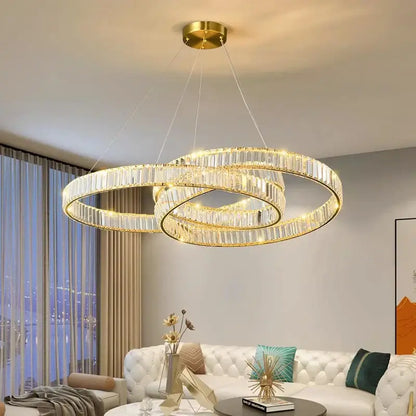 Modern gold double ring crystal chandelier for dining room