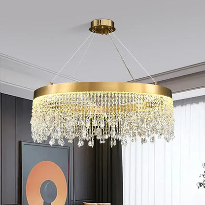 Modern gold crystal chandelier – living room pendant light