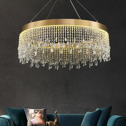 Modern gold crystal chandelier – living room pendant light
