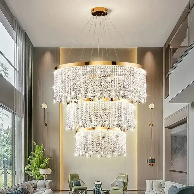 Modern gold crystal chandelier – living room pendant light