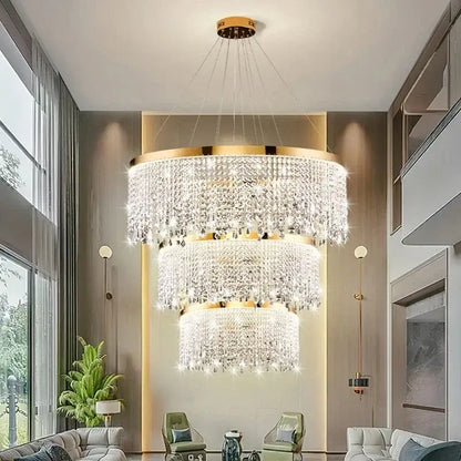 Modern gold crystal chandelier – living room pendant light