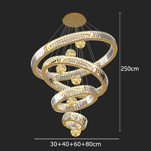 Modern gold spiral crystal chandelier living room light