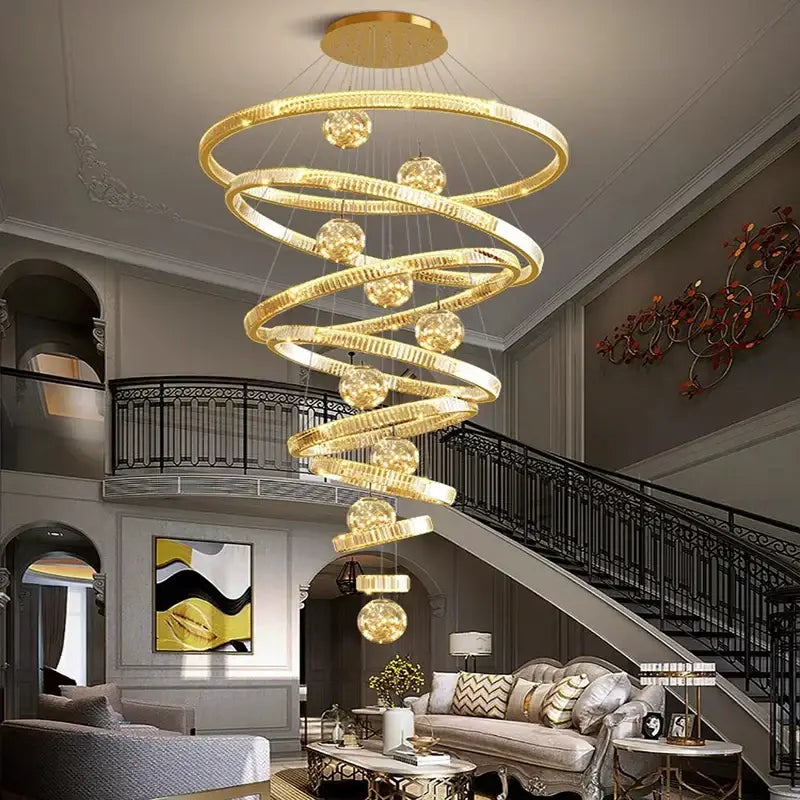 Modern gold spiral crystal chandelier living room light