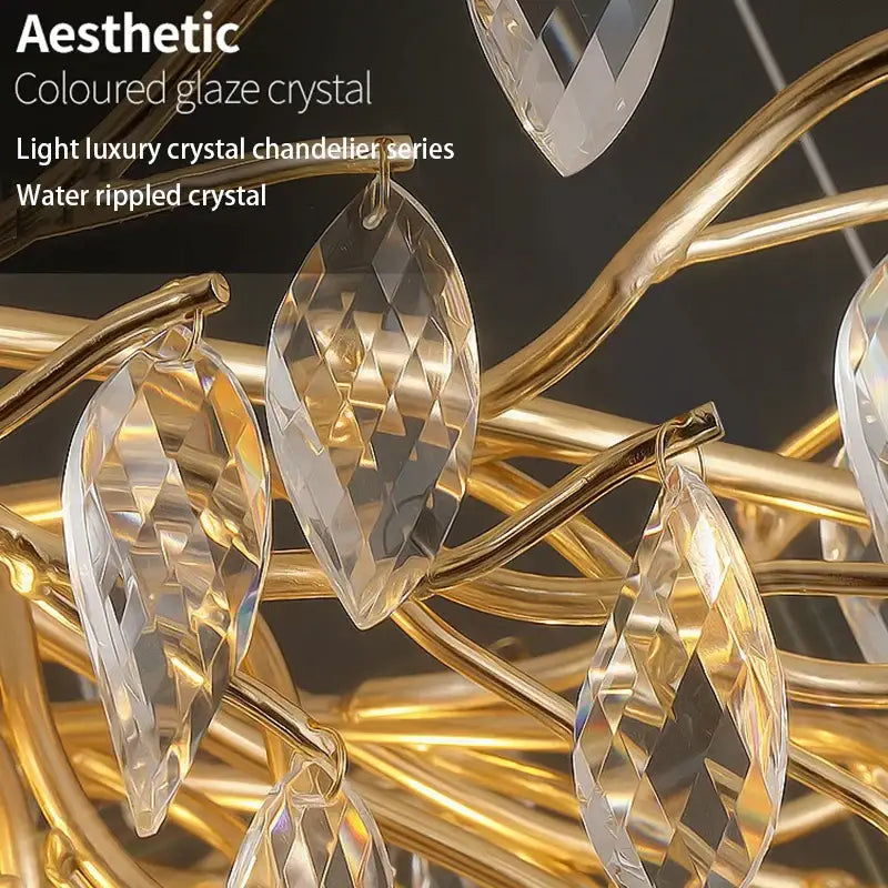 crystal chandelier gold leaf branch light for living room