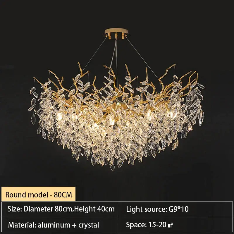 crystal chandelier gold leaf branch light for living room