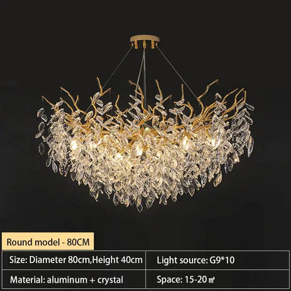 crystal chandelier gold leaf branch light for living room