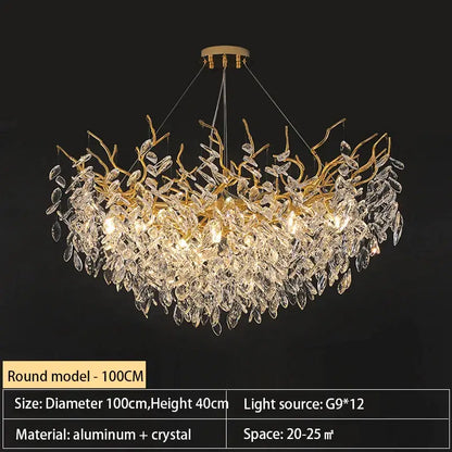 crystal chandelier gold leaf branch light for living room