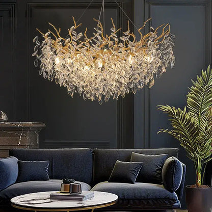 crystal chandelier gold leaf branch light for living room