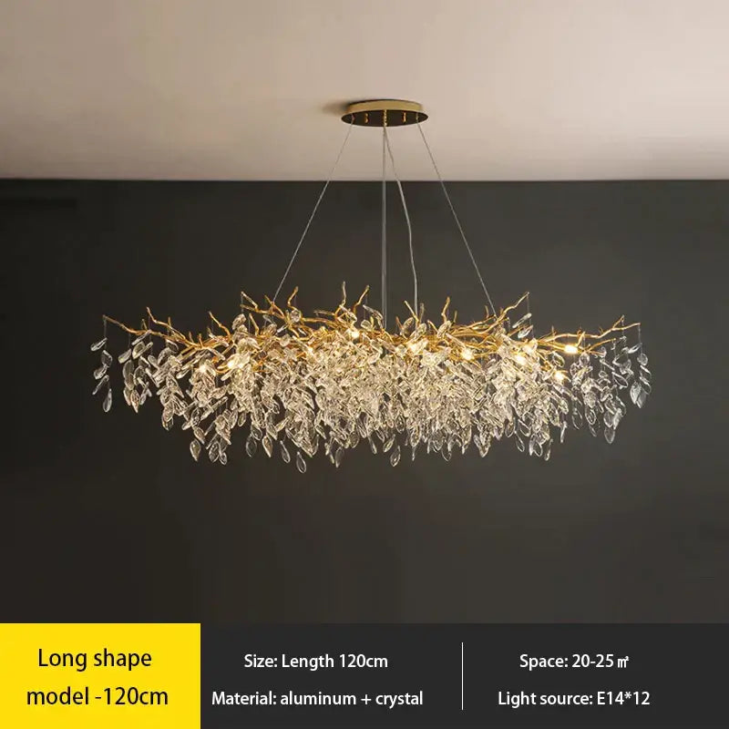crystal chandelier gold leaf branch light for living room