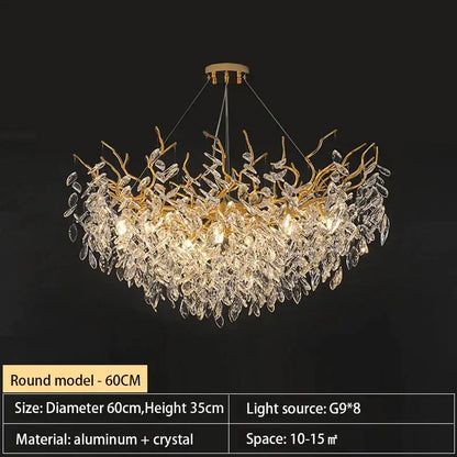 crystal chandelier gold leaf branch light for living room