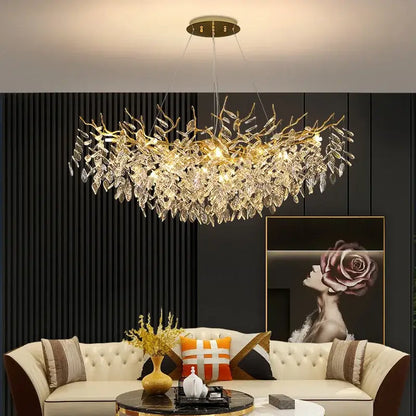crystal chandelier gold leaf branch light for living room