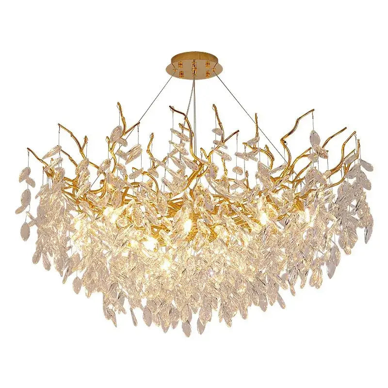 crystal chandelier gold leaf branch light for living room
