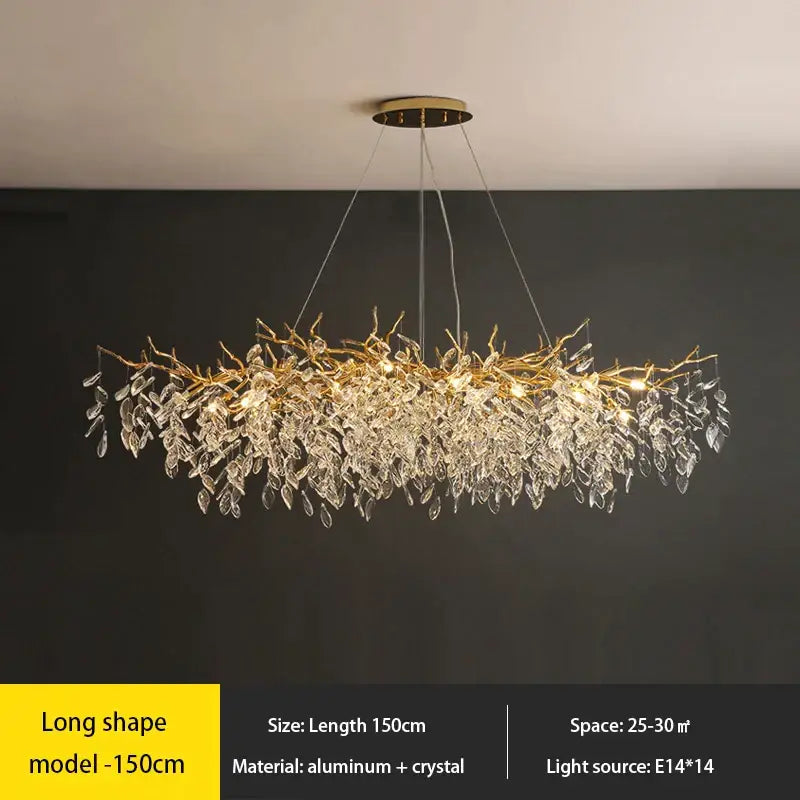 crystal chandelier gold leaf branch light for living room