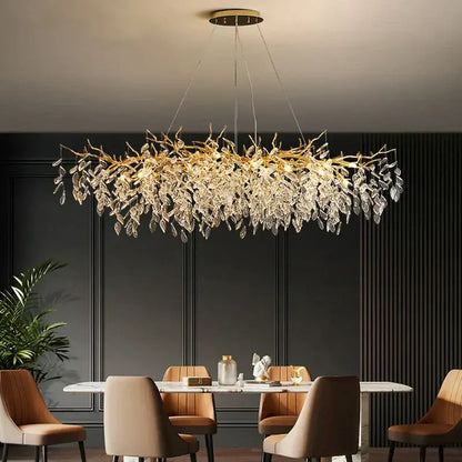 crystal chandelier gold leaf branch light for living room