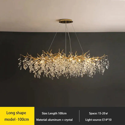 crystal chandelier gold leaf branch light for living room