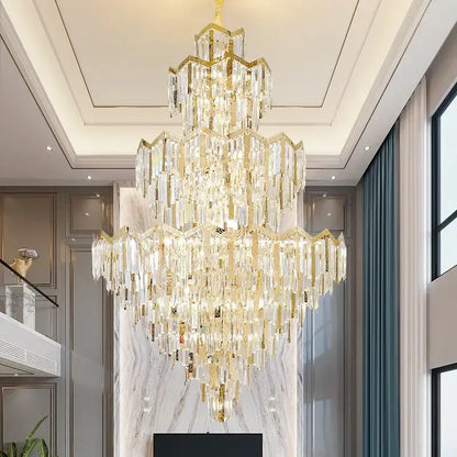 Modern luxury gold and crystal chandelier dining room multi tiered light