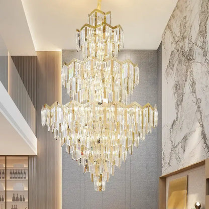 Modern luxury gold and crystal chandelier dining room multi tiered light