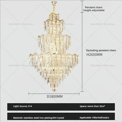 Modern luxury gold and crystal chandelier dining room multi tiered light