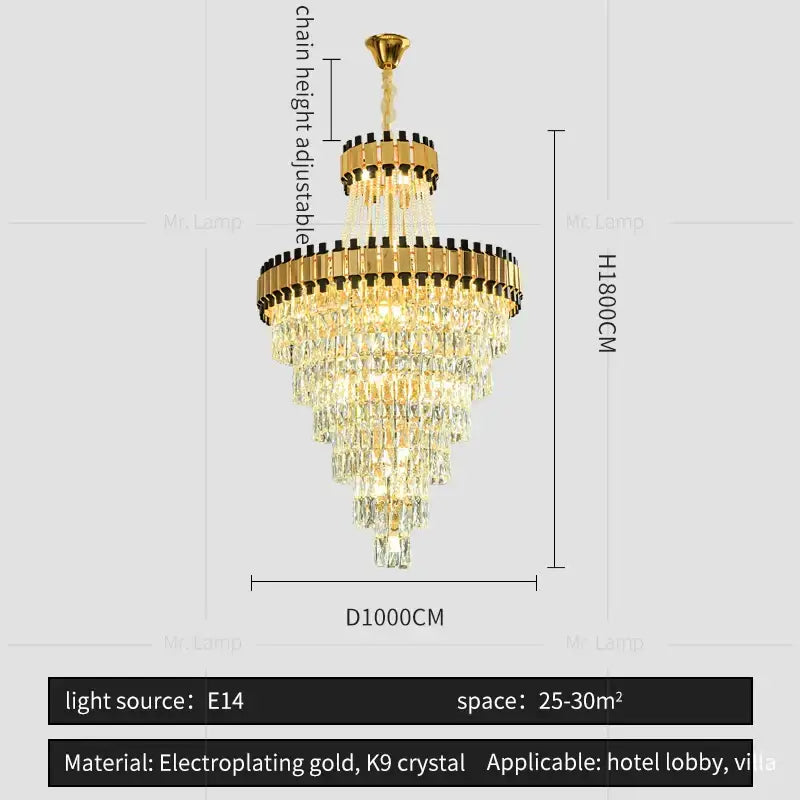 Modern golden tiered crystal chandelier for banquet hall