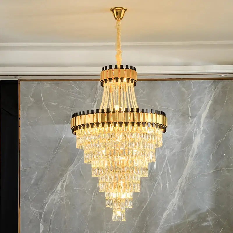 Modern golden tiered crystal chandelier for banquet hall