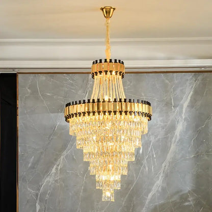 Modern golden tiered crystal chandelier for banquet hall