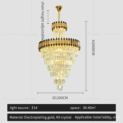 Modern golden tiered crystal chandelier for banquet hall