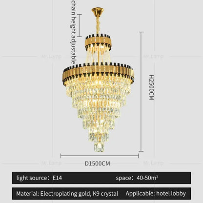 Modern golden tiered crystal chandelier for banquet hall