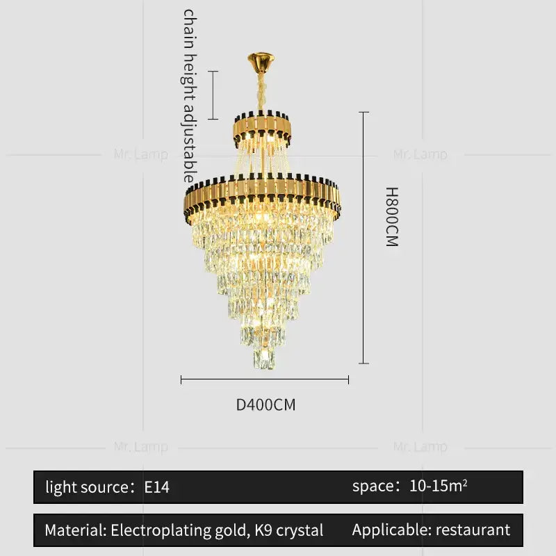 Modern golden tiered crystal chandelier for banquet hall