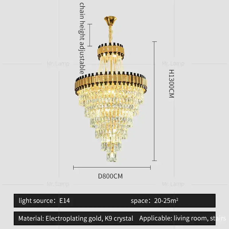 Modern golden tiered crystal chandelier for banquet hall