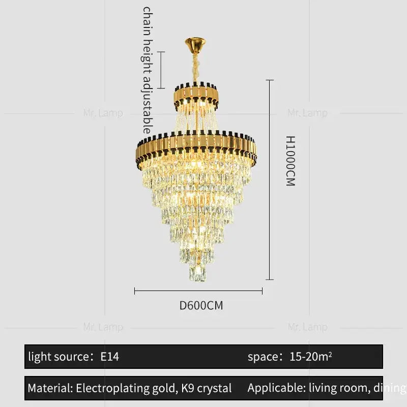 Modern golden tiered crystal chandelier for banquet hall