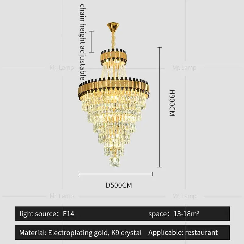 Modern golden tiered crystal chandelier for banquet hall