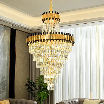 Modern golden tiered crystal chandelier for banquet hall