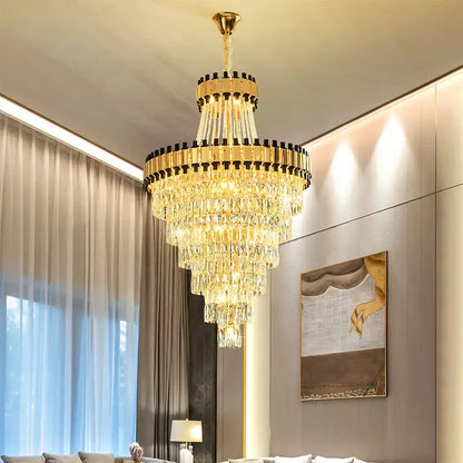 Modern golden tiered crystal chandelier for banquet hall