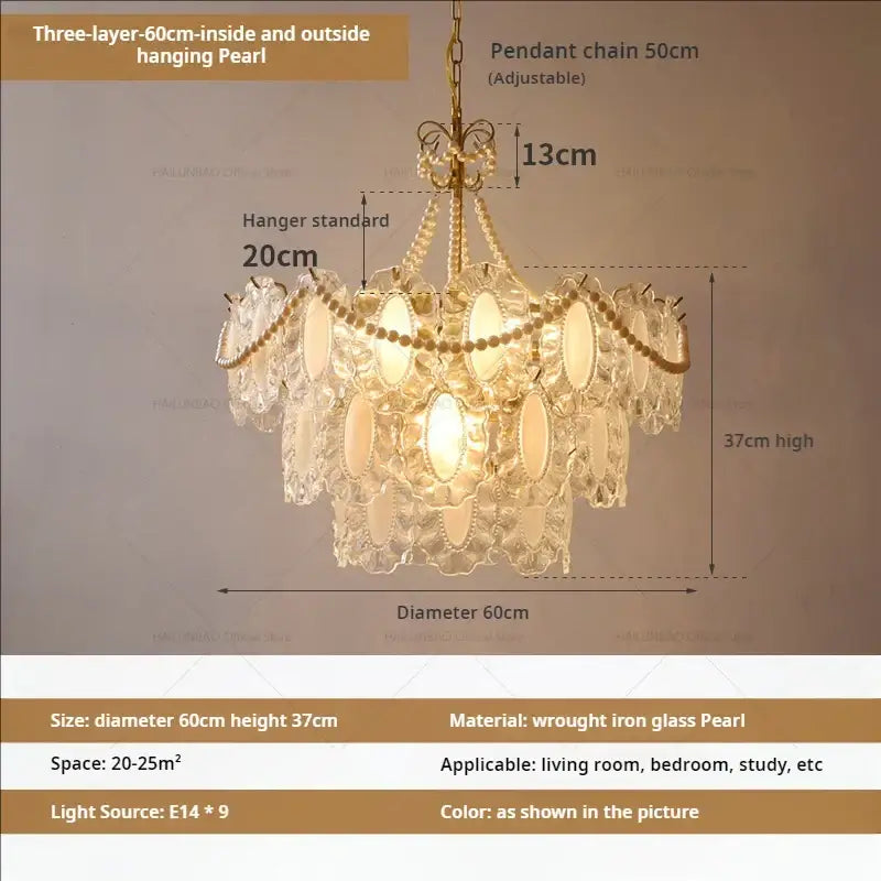 Modern gold crystal chandelier pearl bead living room light