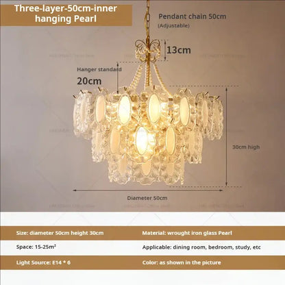 Modern gold crystal chandelier pearl bead living room light