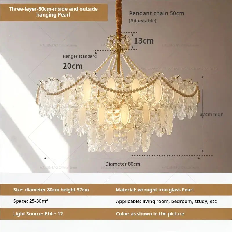 Modern gold crystal chandelier pearl bead living room light