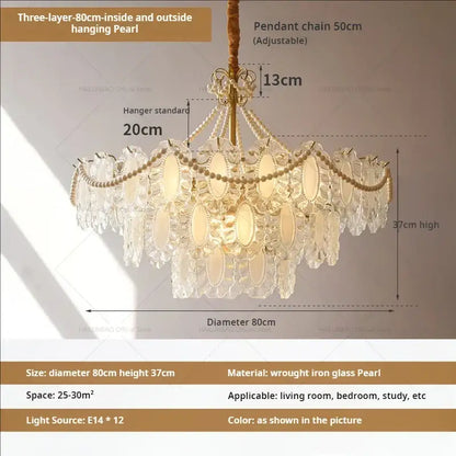 Modern gold crystal chandelier pearl bead living room light