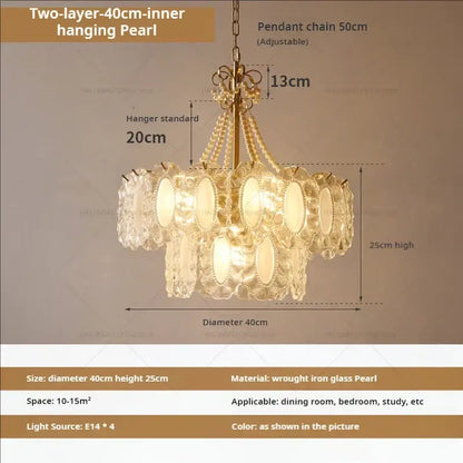 Modern gold crystal chandelier pearl bead living room light