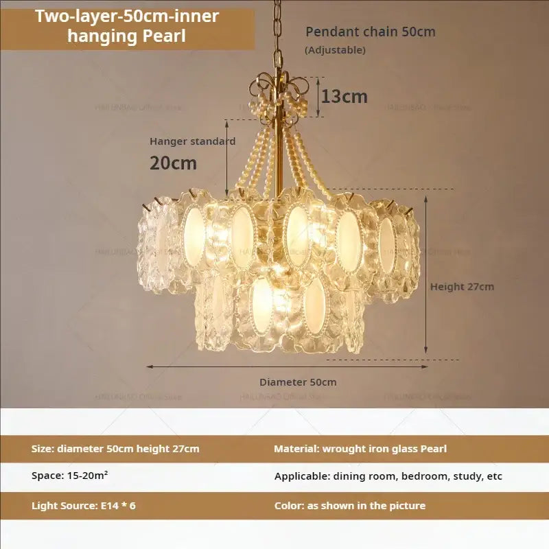 Modern gold crystal chandelier pearl bead living room light