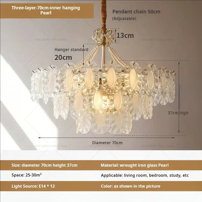Modern gold crystal chandelier pearl bead living room light