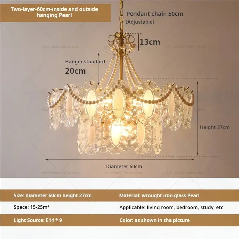 Modern gold crystal chandelier pearl bead living room light