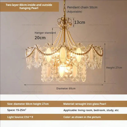Modern gold crystal chandelier pearl bead living room light