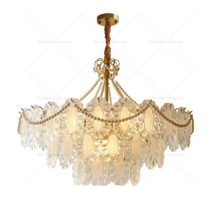 Modern gold crystal chandelier pearl bead living room light