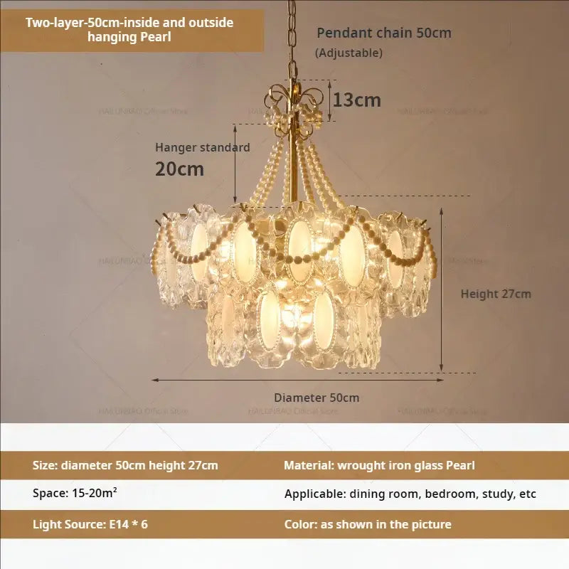 Modern gold crystal chandelier pearl bead living room light